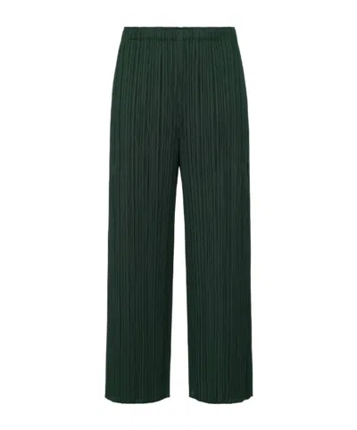 Issey Miyake Pleated Cropped Trousers In Dark Green