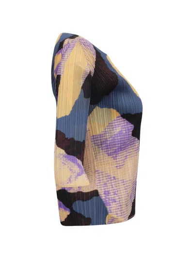Pre-owned Issey Miyake Meteorite Printed Pleated Blouse In Blue