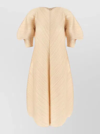 Issey Miyake Midi Dress Puff Sleeves Textured Design In Neutral