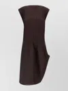 Issey Miyake Midi Dress With Asymmetric Hem And Cap Sleeves In Brown