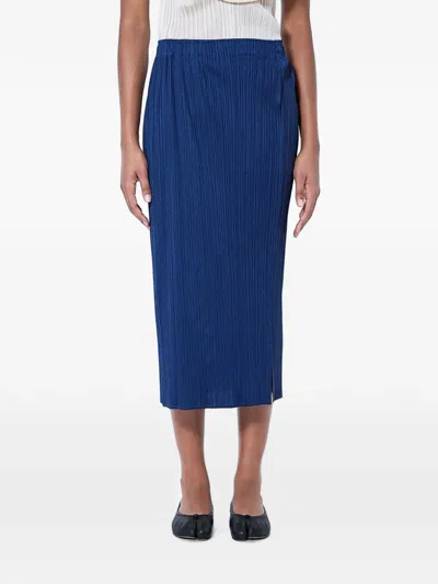 Issey Miyake Midi Monthly Colors Pleated Side-slit Skirt In Blue