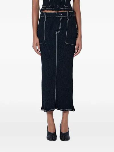 Issey Miyake Midi Wavelet Contrast-stitching Elasticated-waistband Skirt In Black