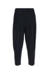 Issey Miyake Cropped Pleated Jogger Pants With Textured Finish In Blue