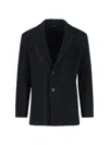 Issey Miyake Minimalist Black Jacket With Cut In Blue