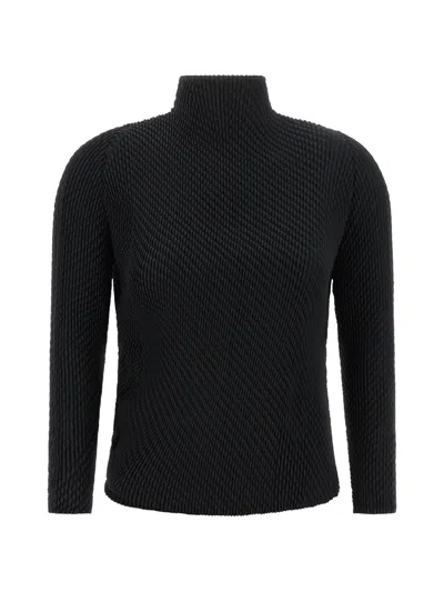 Issey Miyake Misty Pleats Asymmetrical Top In Black