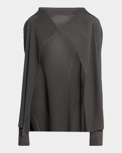 Issey Miyake Misty Pleats Open Cardigan In Gray
