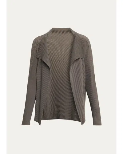 Issey Miyake Misty Pleats Open Cardigan In Gray