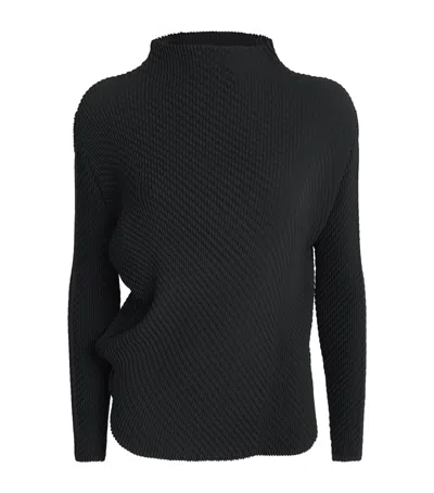 Issey Miyake Pleated Turtleneck Long Sleeve Top In Black