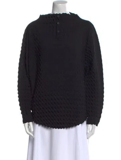 Pre-owned Issey Miyake Mock Neck Long Sleeve Blouse In Black
