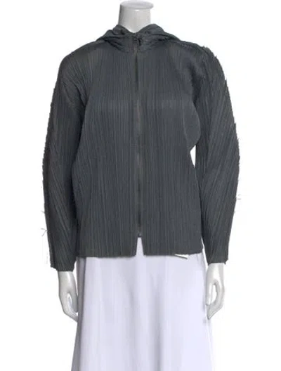 Pre-owned Issey Miyake Mock Neck Long Sleeve Blouse In Gray
