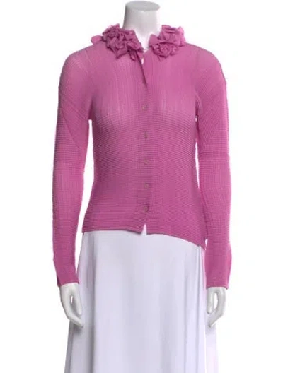 Pre-owned Issey Miyake Mock Neck Long Sleeve Blouse In Pink