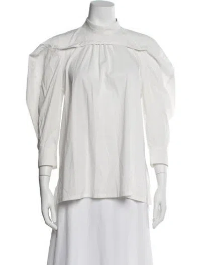 Pre-owned Issey Miyake Mock Neck Long Sleeve Blouse In White