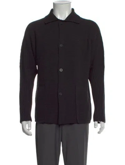 Pre-owned Issey Miyake Mock Neck Long Sleeve Cardigan In Black