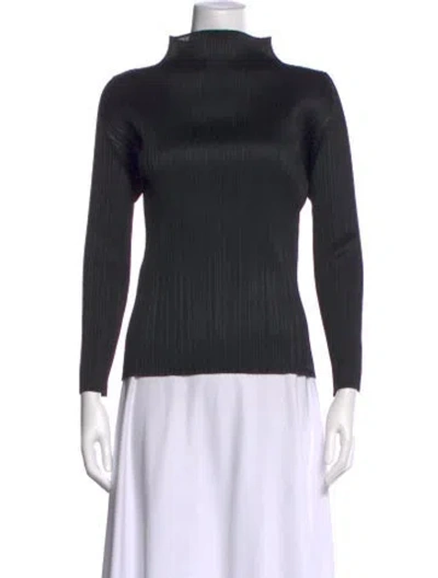 Pre-owned Issey Miyake Mock Neck Long Sleeve Top In Black