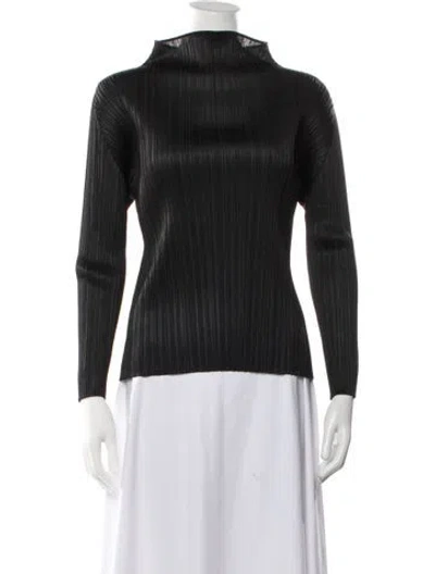 Pre-owned Issey Miyake Mock Neck Long Sleeve Top In Black