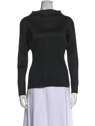 Pre-owned Issey Miyake Mock Neck Long Sleeve Top In Black