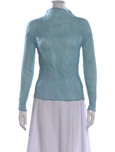 Pre-owned Issey Miyake Mock Neck Long Sleeve Top In Blue