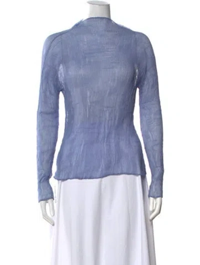 Pre-owned Issey Miyake Mock Neck Long Sleeve Top In Blue