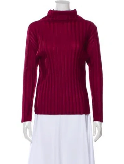 Pre-owned Issey Miyake Mock Neck Long Sleeve Top In Burgundy