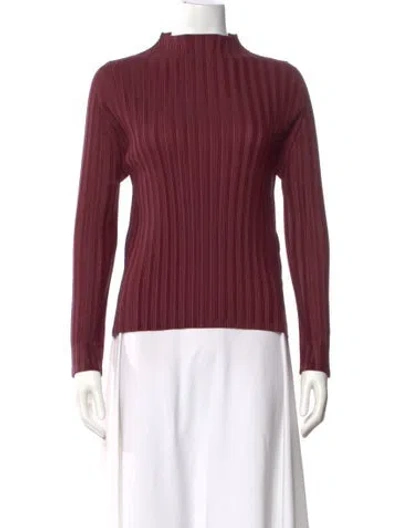 Pre-owned Issey Miyake Mock Neck Long Sleeve Top In Burgundy