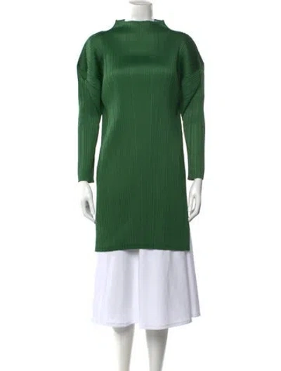 Pre-owned Issey Miyake Mock Neck Long Sleeve Top In Green