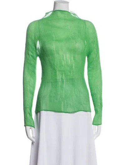 Pre-owned Issey Miyake Mock Neck Long Sleeve Top In Green
