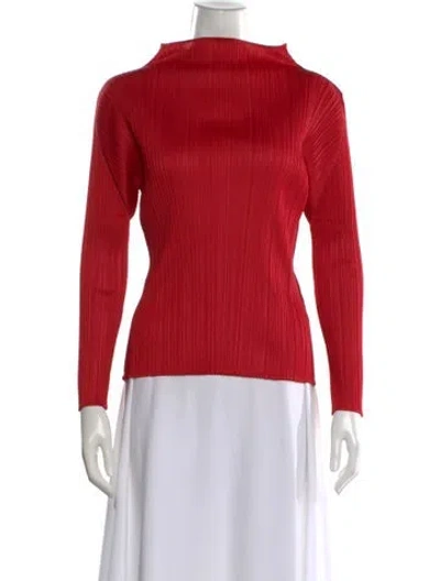 Pre-owned Issey Miyake Mock Neck Long Sleeve Top In Red