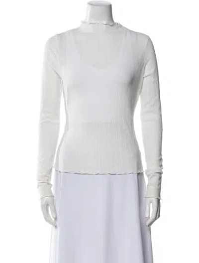 Pre-owned Issey Miyake Mock Neck Long Sleeve Top In White