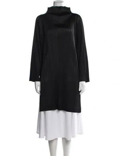 Pre-owned Issey Miyake Mock Neck Long Sleeve Tunic In Blue