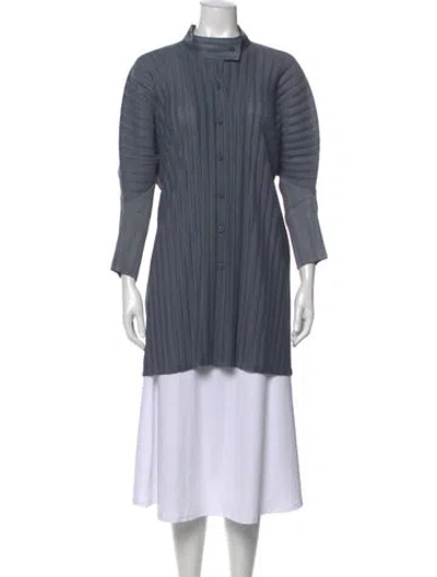 Pre-owned Issey Miyake Mock Neck Long Sleeve Tunic In Blue