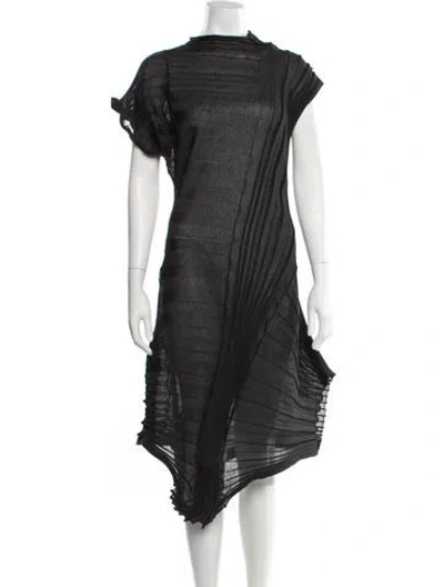 Pre-owned Issey Miyake Mock Neck Midi Length Dress In Black