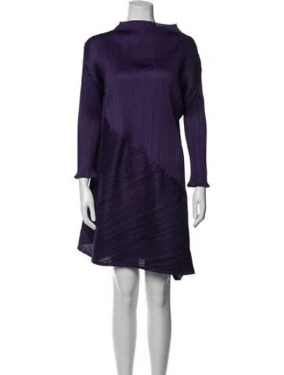 Pre-owned Issey Miyake Mock Neck Midi Length Dress W/ Tags In Purple