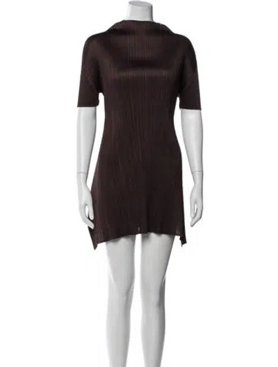 Pre-owned Issey Miyake Mock Neck Mini Dress In Brown