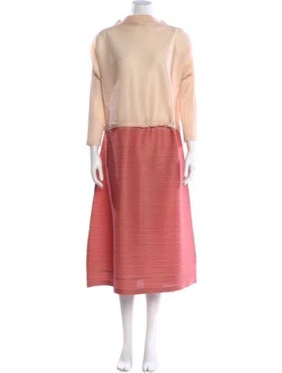 Pre-owned Issey Miyake Mock Neck Mini Dress In Pink