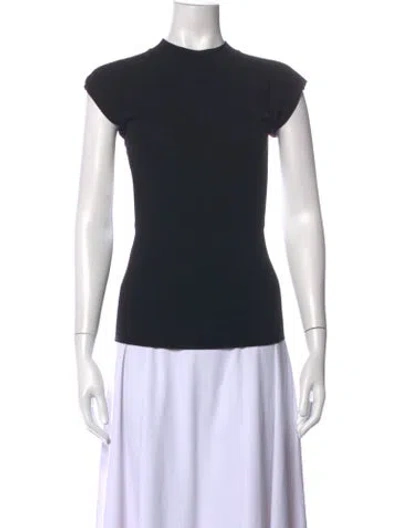 Pre-owned Issey Miyake Mock Neck Short Sleeve Top In Black