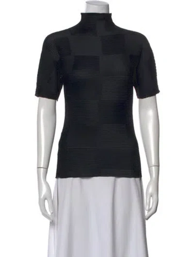 Pre-owned Issey Miyake Mock Neck Short Sleeve Top In Black