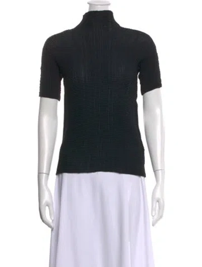 Pre-owned Issey Miyake Mock Neck Short Sleeve Top In Black