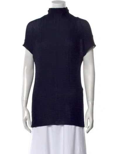 Pre-owned Issey Miyake Mock Neck Short Sleeve Top In Blue