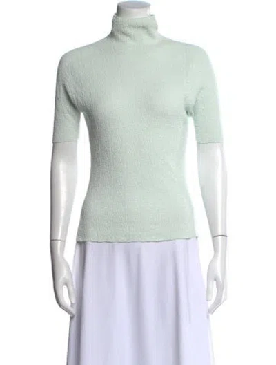 Pre-owned Issey Miyake Mock Neck Short Sleeve Top In Green