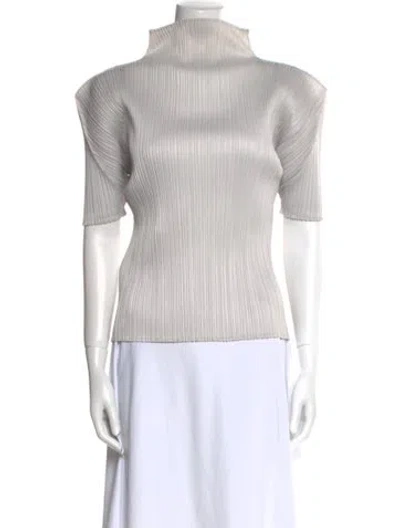 Pre-owned Issey Miyake Mock Neck Short Sleeve Top In Silver