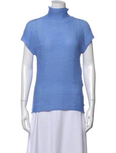 Pre-owned Issey Miyake Mock Neck Short Sleeve Top W/ Tags In Blue