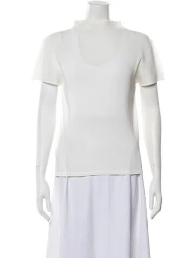 Pre-owned Issey Miyake Mock Neck Short Sleeve Top In White