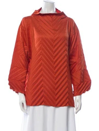 Pre-owned Issey Miyake Mock Neck Three-quarter Sleeve Top In Orange