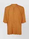 Issey Miyake Modern Mandarin Collar Half Sleeve Shirt In Orange
