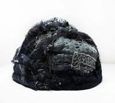 Pre-owned Issey Miyake Mohair Patchwork Winter Hat 24 In Black