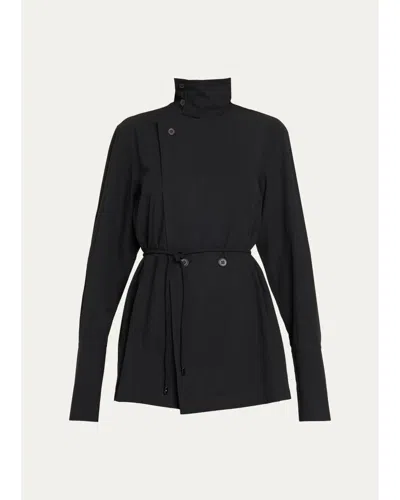 Issey Miyake Monsieur Belted Cotton Poplin Double-breasted Shirt In Black