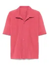 Issey Miyake Ns Dusky Red Pleated Spread-collar Short-sleeve Knitted Shirt
