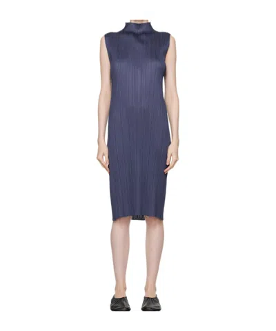 Issey Miyake Navy Monthly Colors August Midi Dress In 78 Grayish Navy