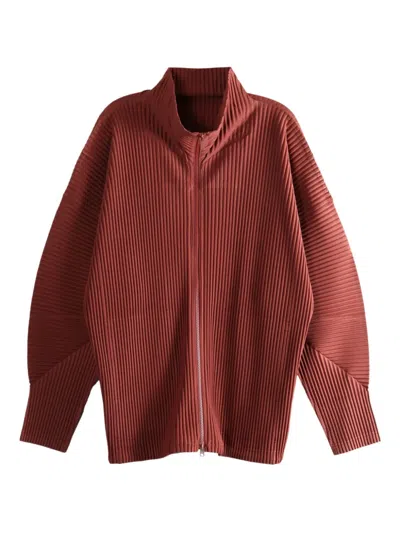 Issey Miyake Monthly Colors: August Pleated Zip-front Jacket In Red