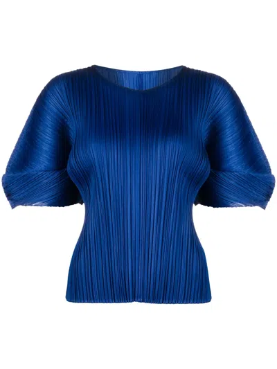 Issey Miyake Monthly Colors August Pleated Blouse In Blue